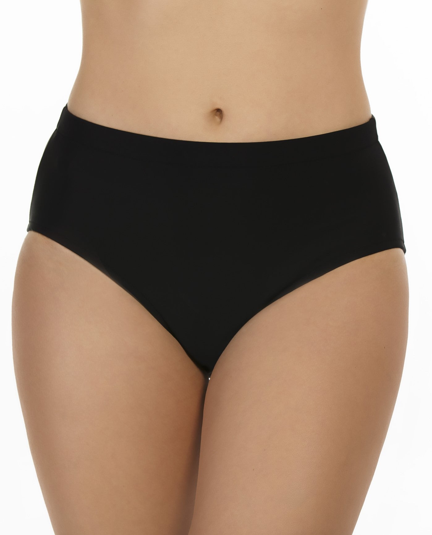 Front View of Shape Solutions Black Plus Size Tankini Bottom | SOL BLACK