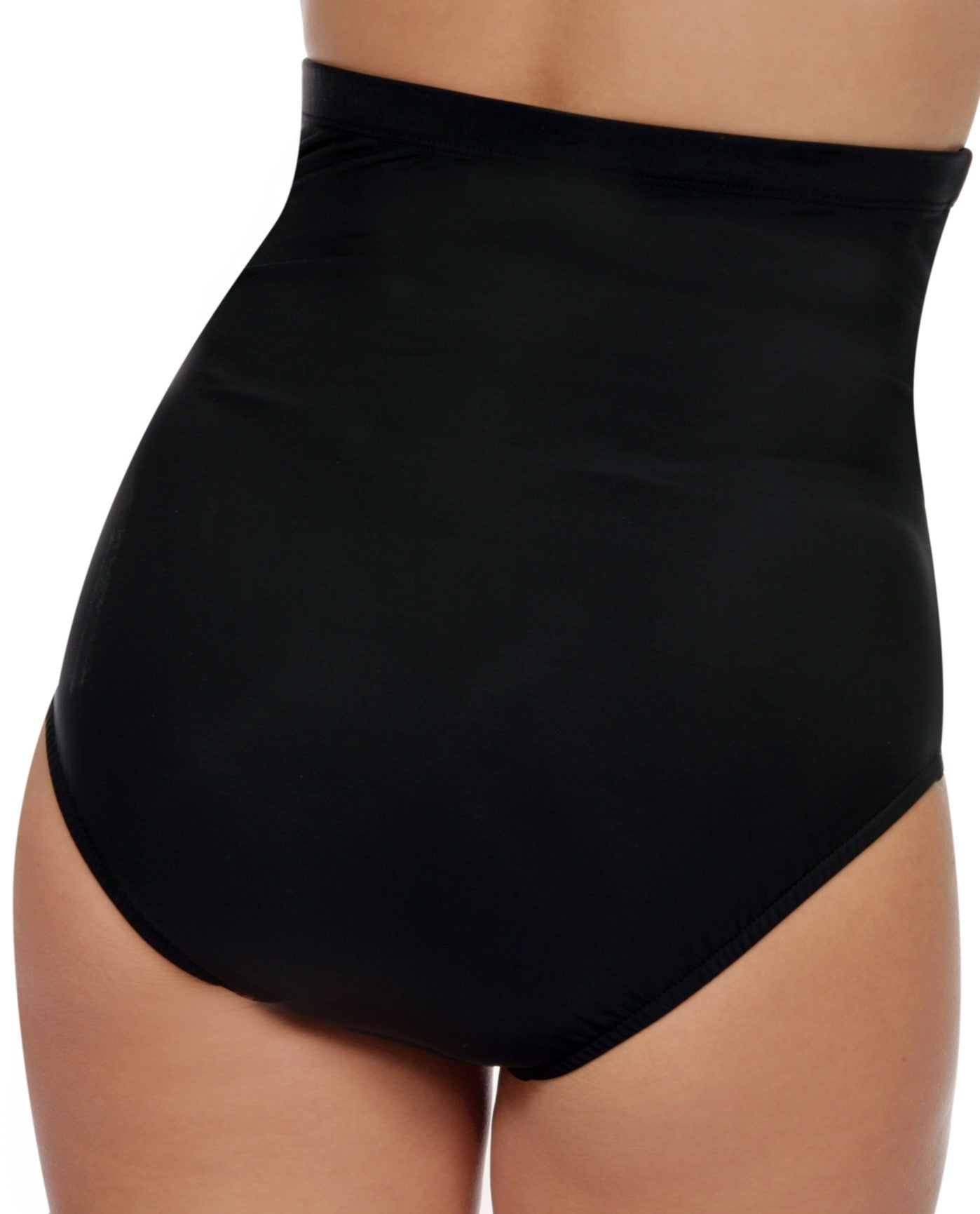 Back View of Shape Solutions Black Ultra High Waisted Tankini Bottom | SOL BLACK