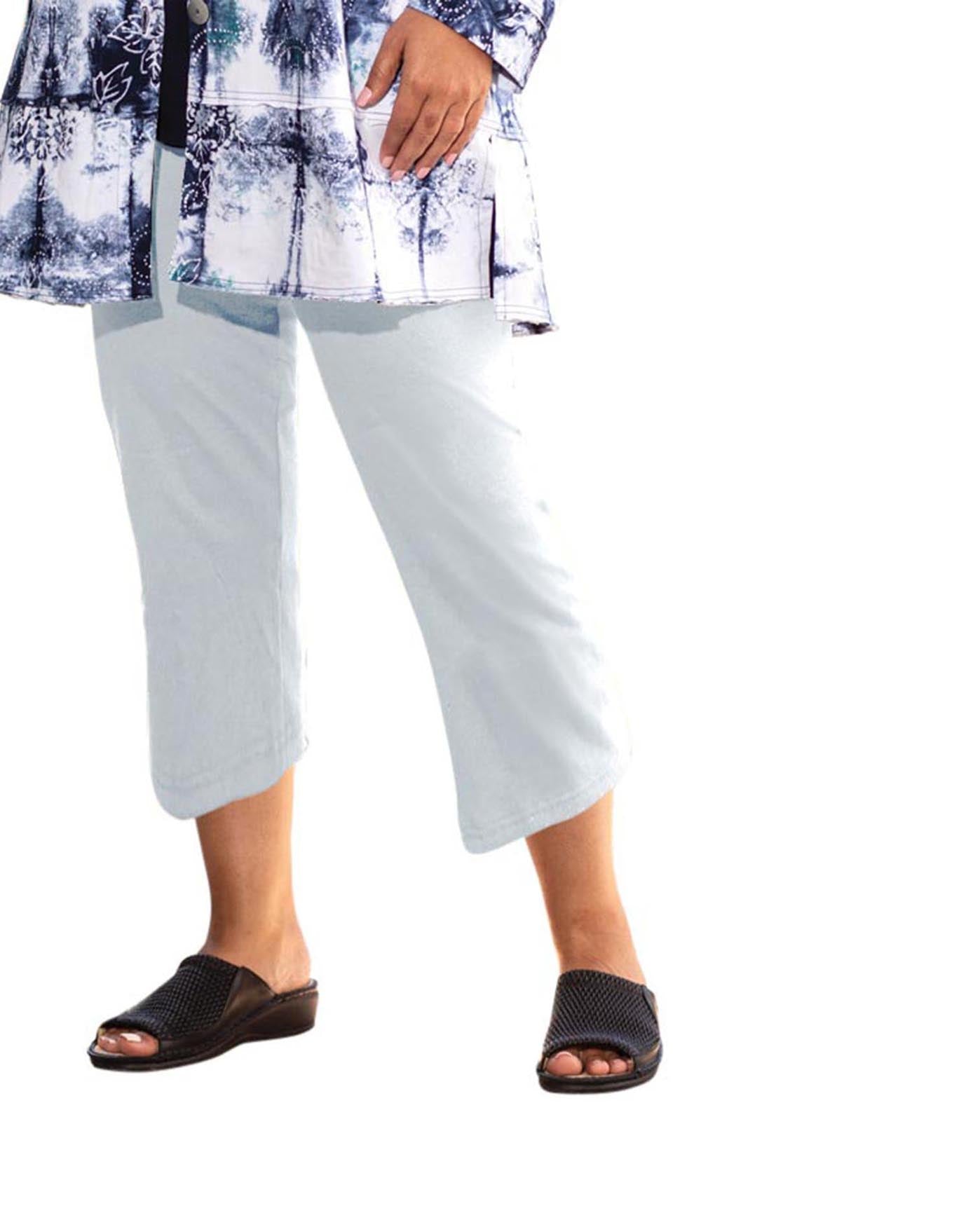 Front of Relaxed Capri Plus Size Crop Leggings | WHITE OTPS White