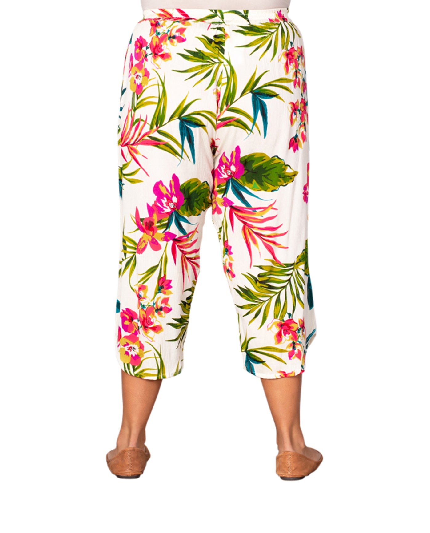 Back of Ibiza Plus Size Crop Pants | IPALM OTPS Ivory Palms