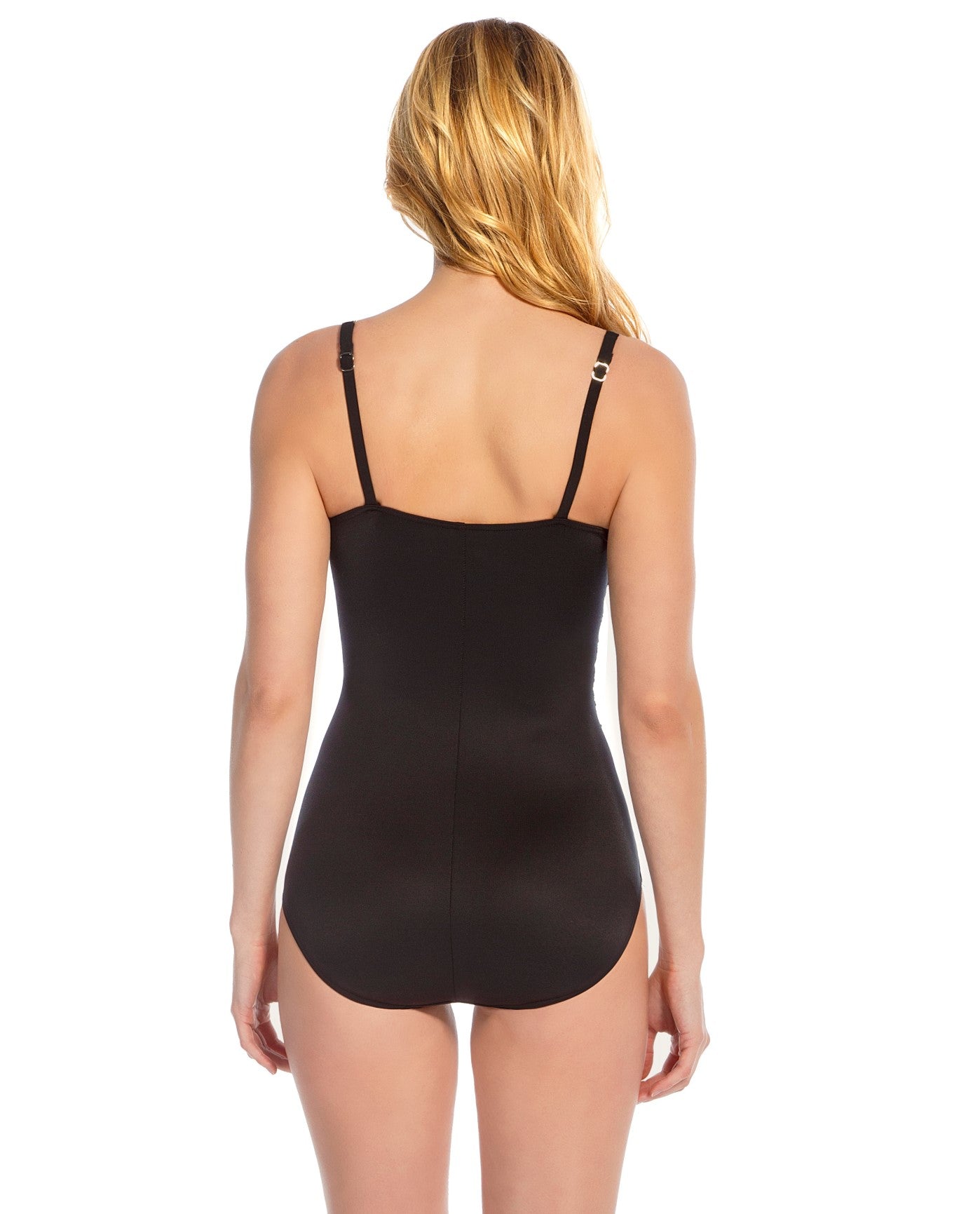Back View of Miraclesuit Black And White Block Party Colorblock Arianna | MIR Black and White