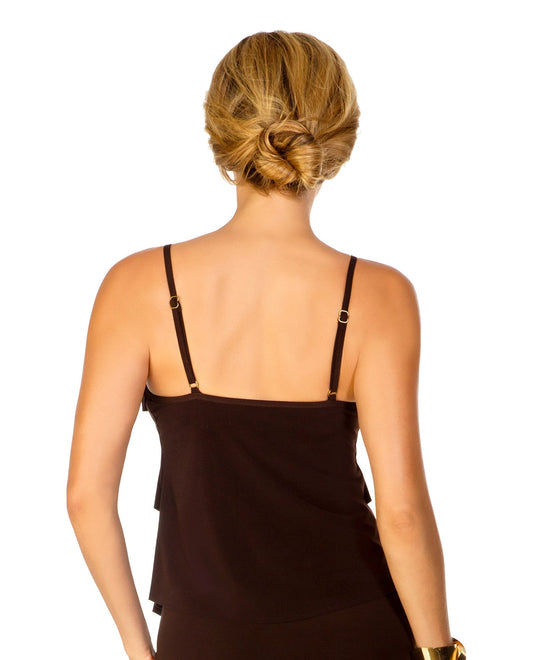 Back View of Magicsuit Brown Rita Triple Tier Tankini Top | MAG BROWN
