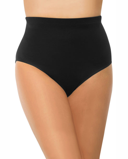 Front View of Magicsuit Black Retro High Waist Brief Swim Bottom | MAG BLACK