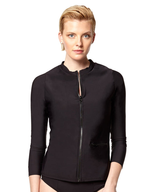Front View of Pb Sport Black Long Sleeve Rashguard | PBS BLACK