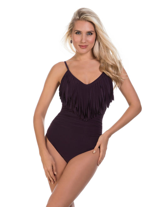 Front View of Magicsuit Fig Blaire Underwire Fringe One Piece Swimsuit | MAG FIG