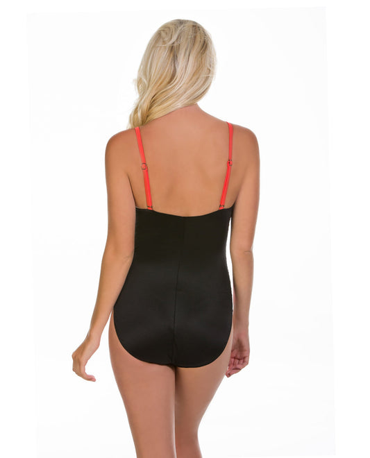 Back View of Magicsuit Flamingo Lisa Beaded High Neck Underwire One Piece Swimsuit | MAG FLAMINGO