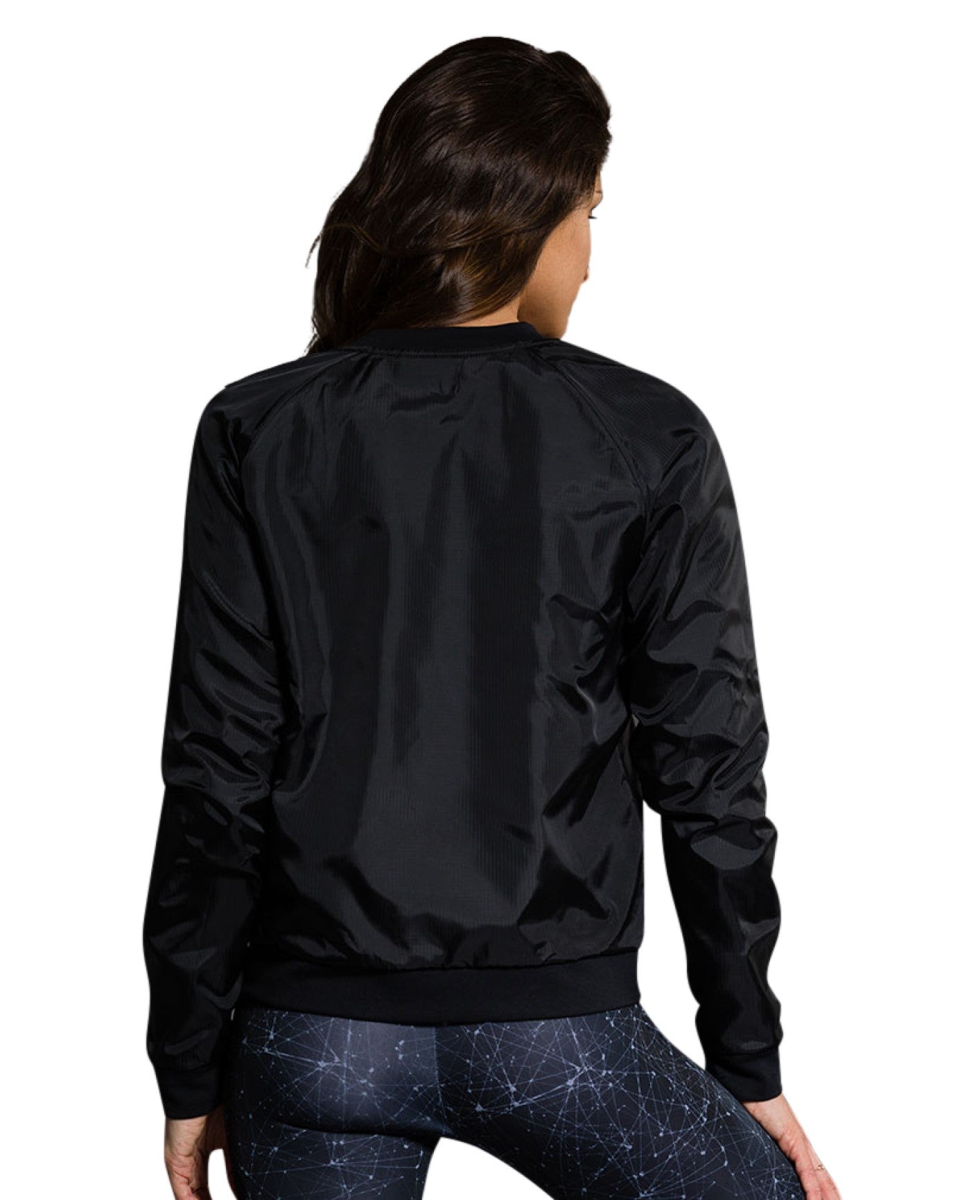 Back View of Onzie Black Bomber Jacket | ONZ BLACK