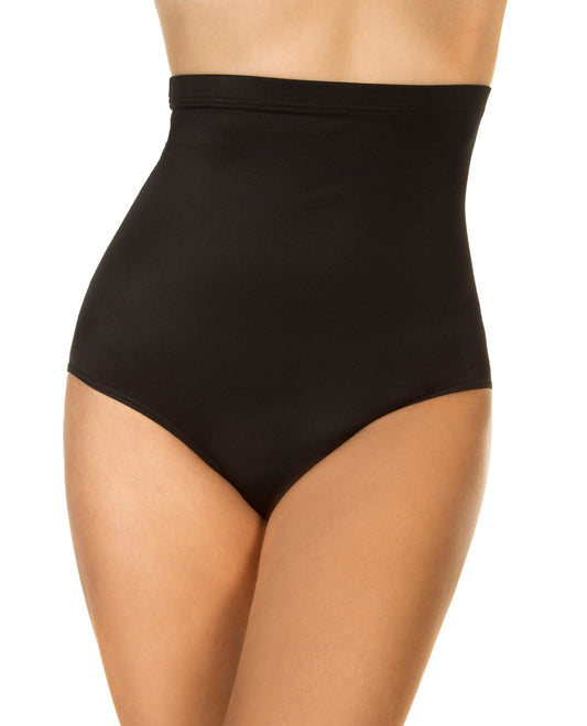 Front View of Miraclesuit Black Super High Waist Brief Bottom | MIR BLACK