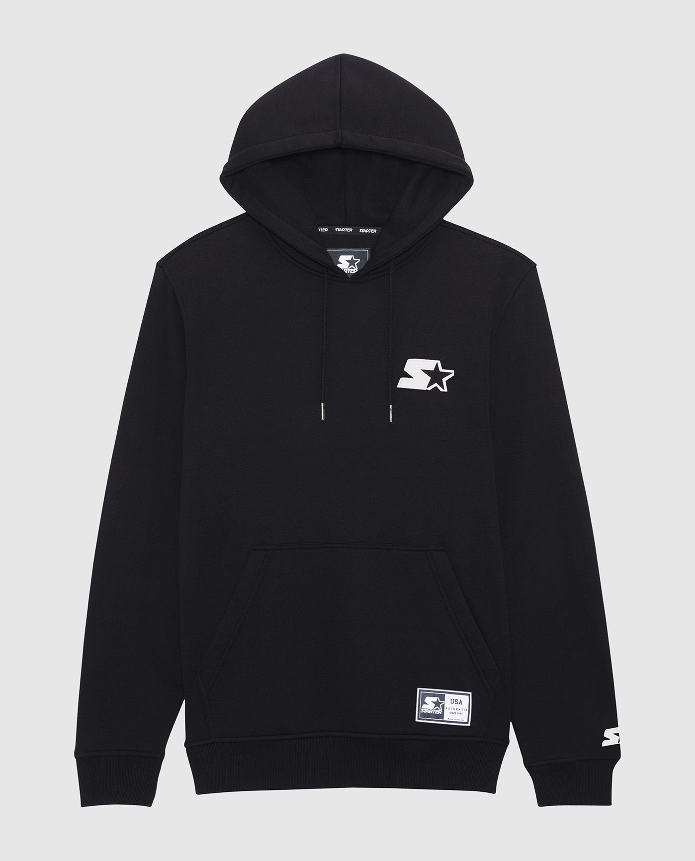 Front View of Starter Black Jimmy Pullover Hoodie | STR BLACK