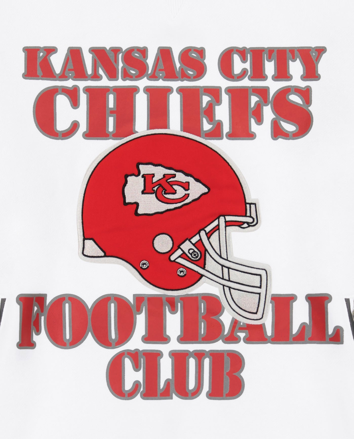 Detail View of Starter White Kansas City Chiefs Crew Neck Sweatshirt With Zip Pockets | STR KANSAS CITY CHIEFS WHITE