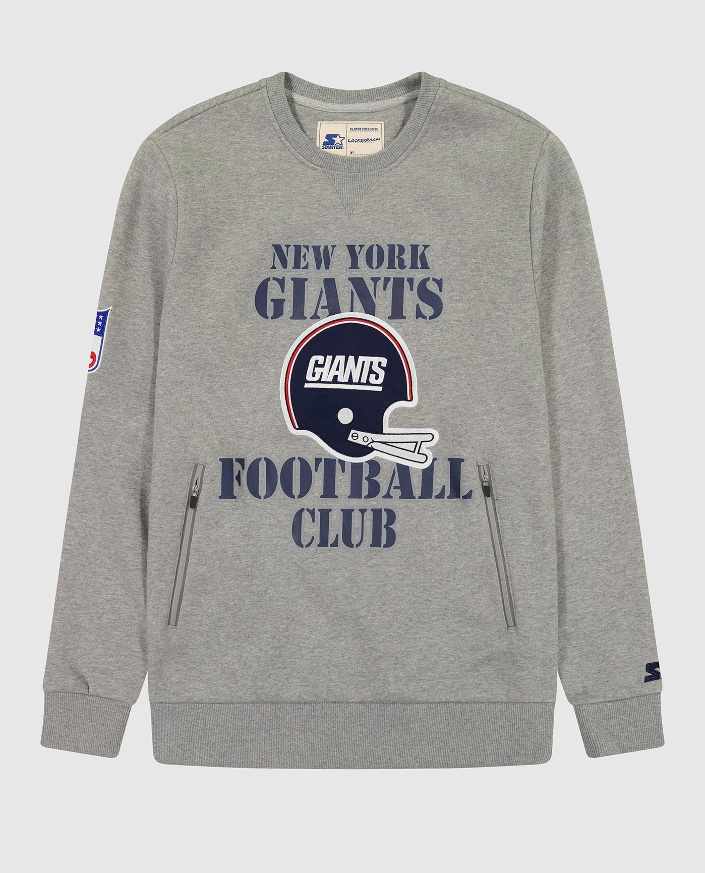 Starter Heather Grey New York Giants Crew Neck Sweatshirt With Zip