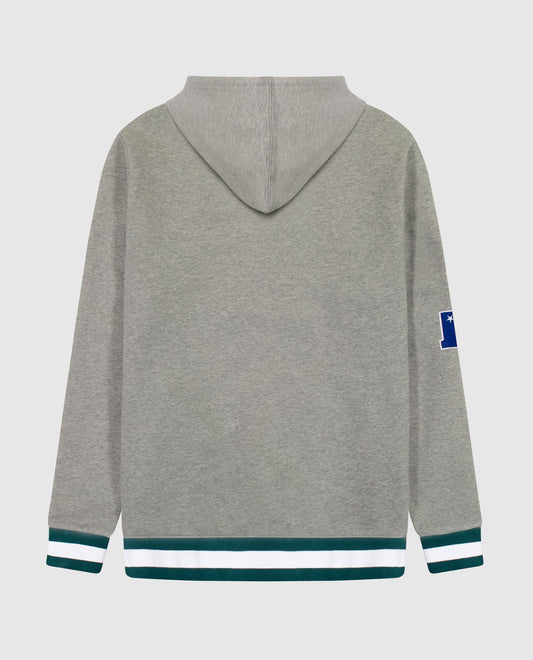 Back View of Starter Heather Grey Philadelphia Eagles Knit Hoodie Starter Sweatshirt | STR PHILADELPHIA EAGLES HEATHER GREY