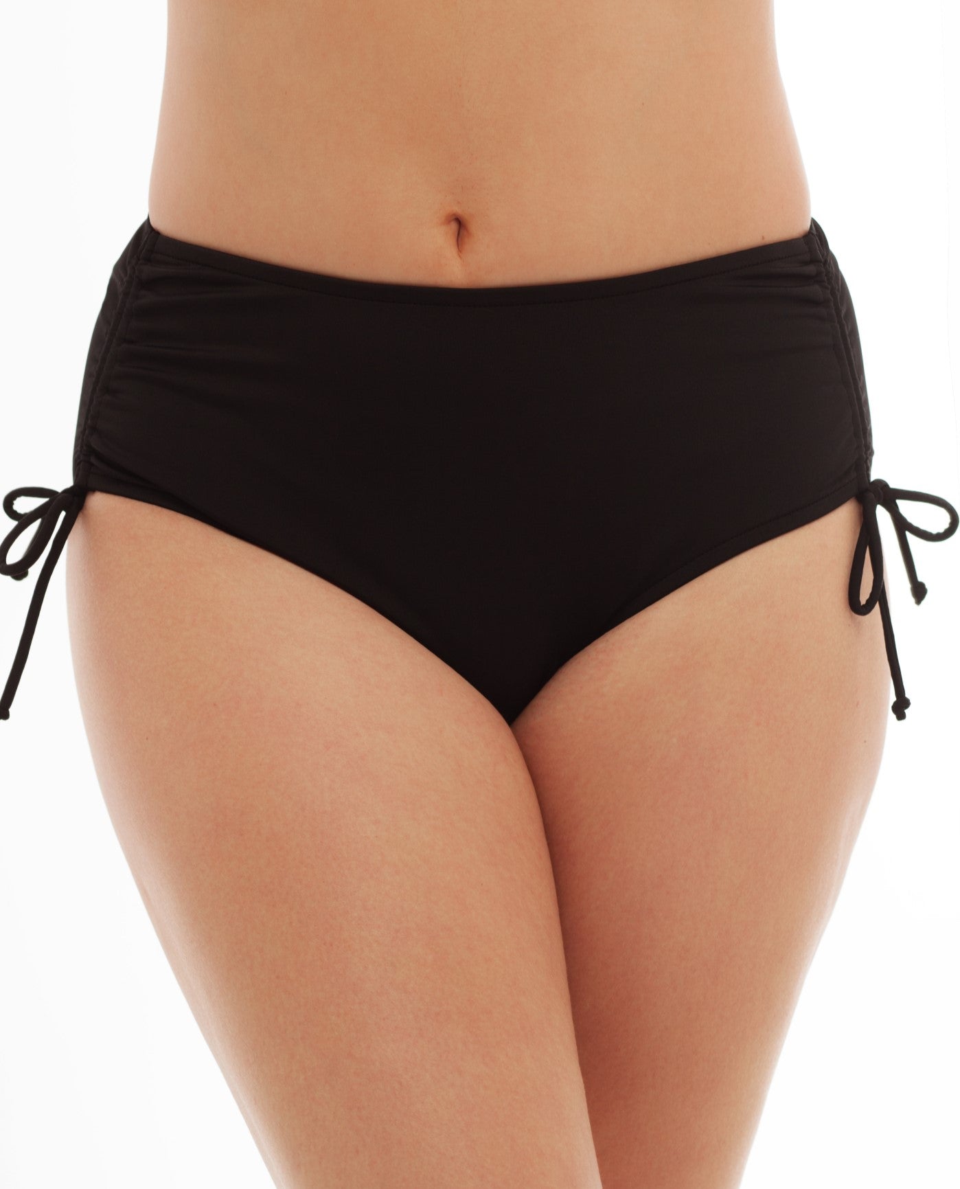 Front View of Caribbean Joe Black Plus Size Adjustable Side Tie Tankini Bottom | JOE BLACK