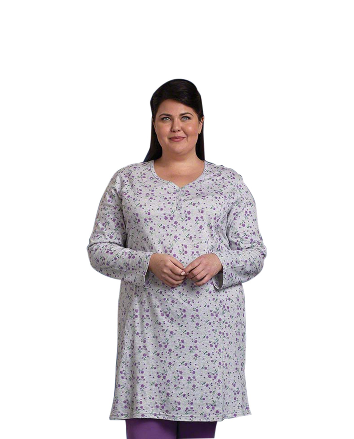 Front of Sleep Print Long Sleeve Plus Size Tee | GRAY OTPS Gray