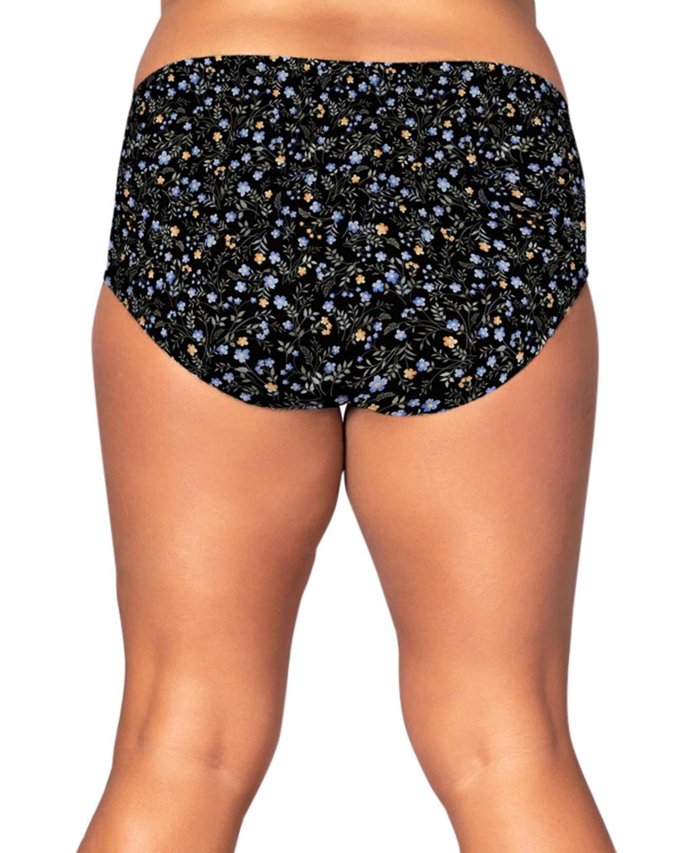 Back of 100% Cotton Printed Plus Size Panties | 201 OTPS Black Ditsy Floral