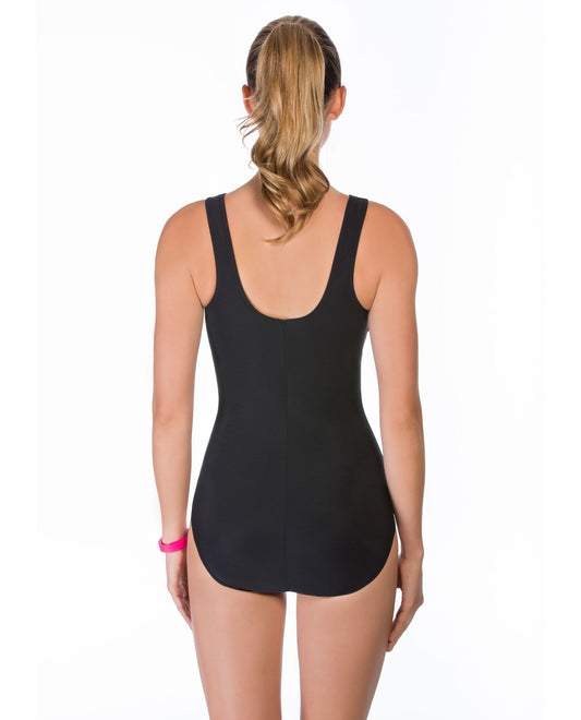 Back View of Reebok Aqua Angel Pink High Neck One Piece Swimsuit | REE PINK