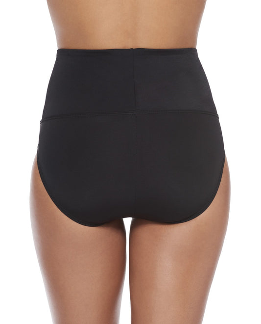 Back View of Active Spirit Black Chlorine Resistant Techkini High Waisted Tankini Bottom With Pockets | ASP BLACK AND WHITE