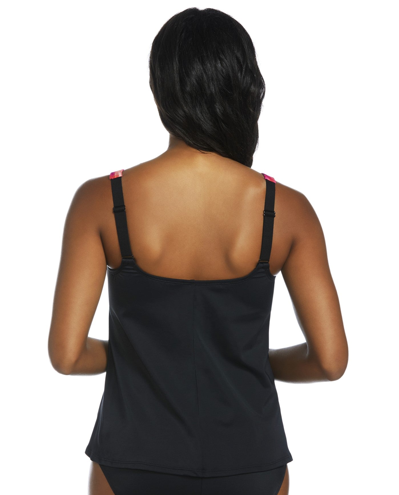 Back View of Active Spirit Birds Of A Feather Square Neck Tankini Top | ASP BLACK