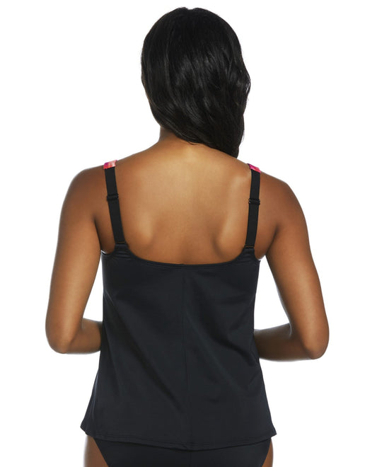 Back View of Active Spirit Birds Of A Feather Square Neck Tankini Top | ASP BLACK