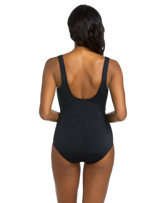 Back View of Active Spirit Mystical Hues Chlorine Resistant Square Neck One Piece Swimsuit With Pockets | ASP MYSTICAL HUES
