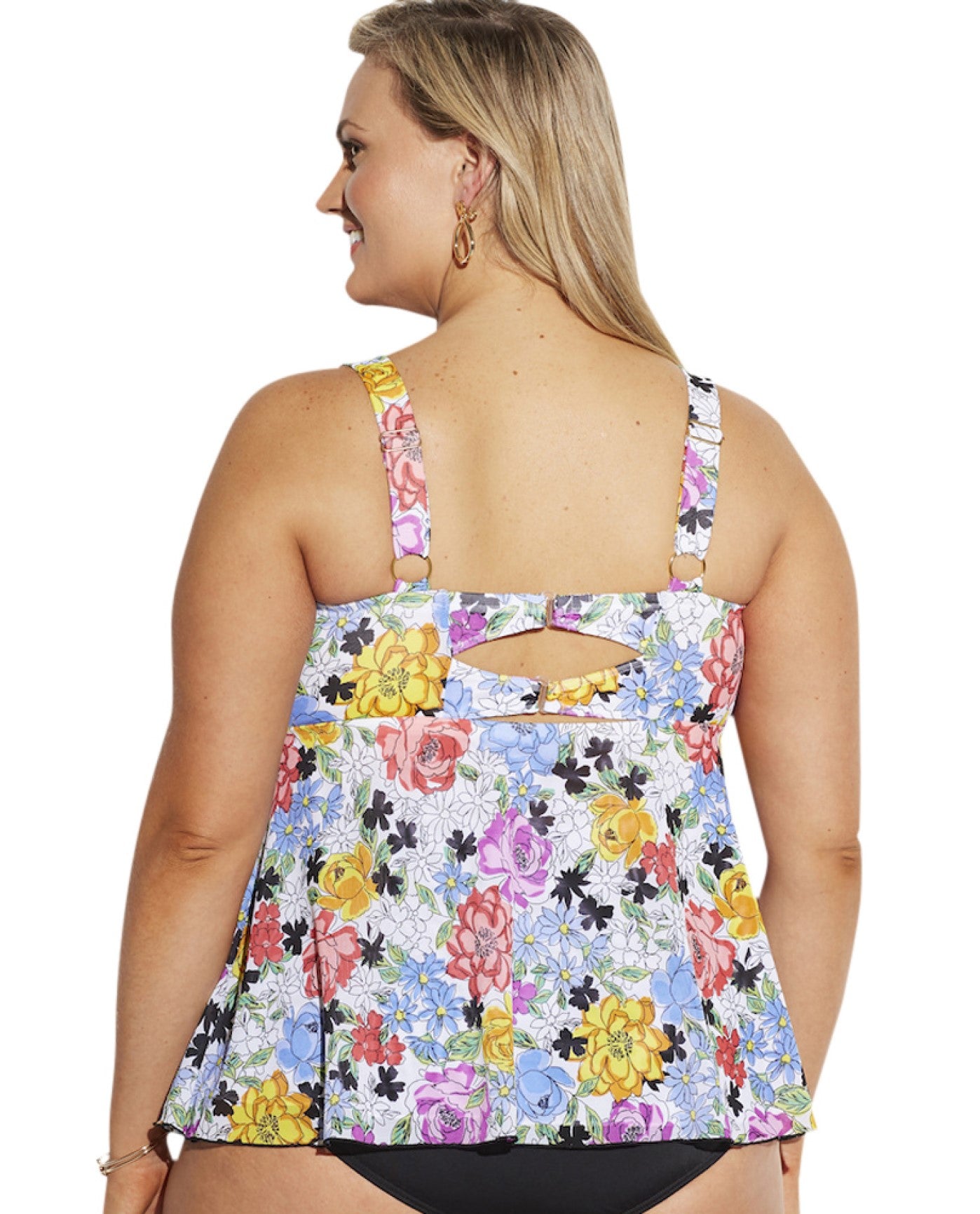 Back View of Fit 4U Swim Flower Child Plus Size Tankini Top | FIT Flower Child
