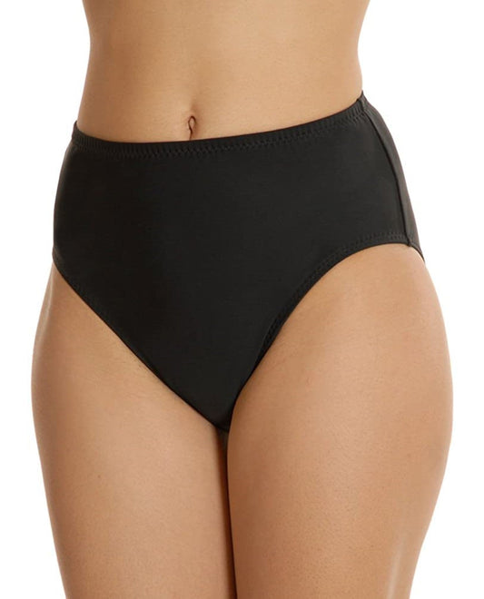Front View of Topanga Black Plus Size Solid Full Coverage Tankini Bottom | TOP BLACK