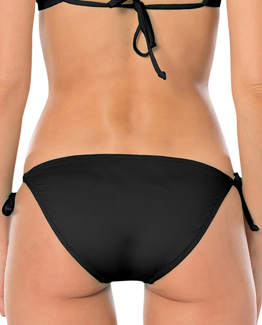 Back View of Becca By Rebecca Virtue Black Color Code Tie Side Hipster Bikini Bottom | BEC BLACK