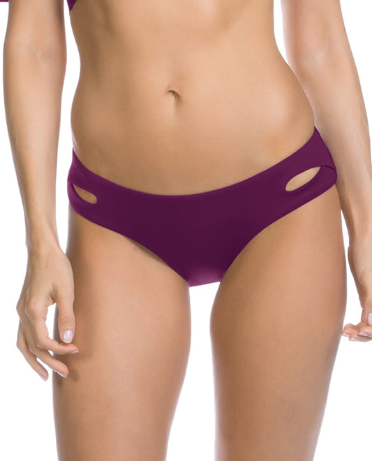 Front View of Becca By Rebecca Virtue Raisin Color Code Keyhole Hipster Bikini Bottom | BEC RAISIN