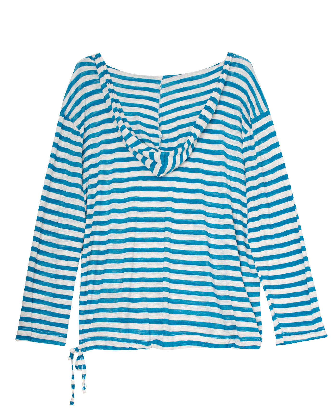 Back View of Always For Me Blue Striped Plus Size Active Hooded Top