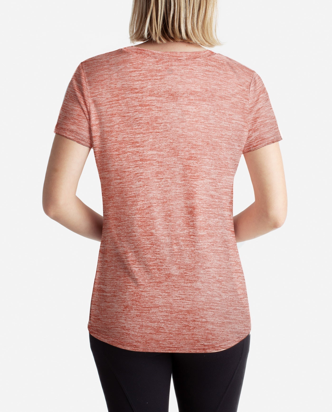 Back View of Danskin Black Salt And Canyon Rose 2-Pack Essential V-Neck Tee | DSK BLACK SALT AND CANYON ROSE