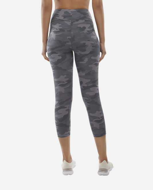 Back View Of Danskin Grey Camo Print Mid-Rise Camo Cropped Legging | DSK GREY CAMO PRINT
