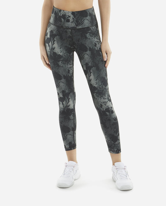 Front View of Danskin Black And Grey Spray Floral 7-8 Legging | DSK BLACK AND GREY