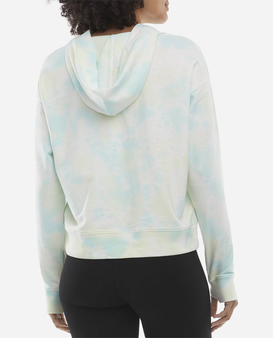 Back View Of Danskin Crystal Turquoise Mottled Tie Dye Hoodie | DSK CRYSTAL TURQUOISE