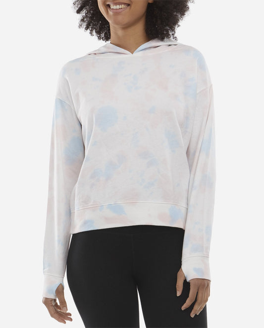 Front View Of Danskin Blue Wonder Mottled Tie Dye Hoodie | DSK BLUE WONDER