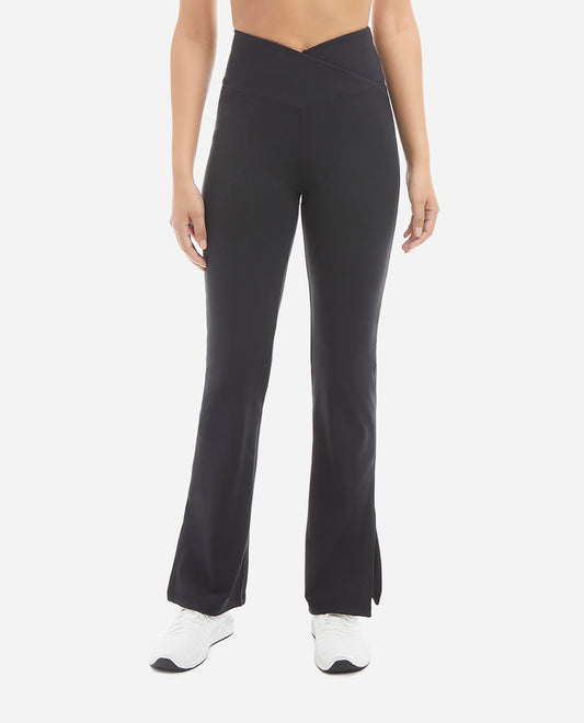 Front View of Danskin Black Salt Slit Flare Pant | DSK BLACK SALT