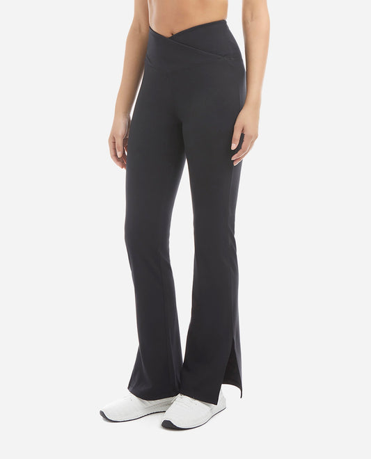 Side View Of Danskin Black Salt Slit Flare Pant | DSK BLACK SALT
