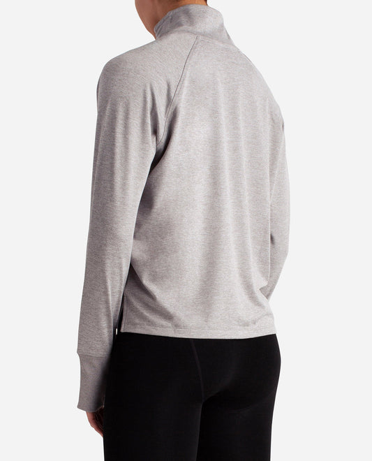 Back View Of Danskin Silver Melange Supersoft Quarter Zip Pullover | DSK SILVER MELANGE