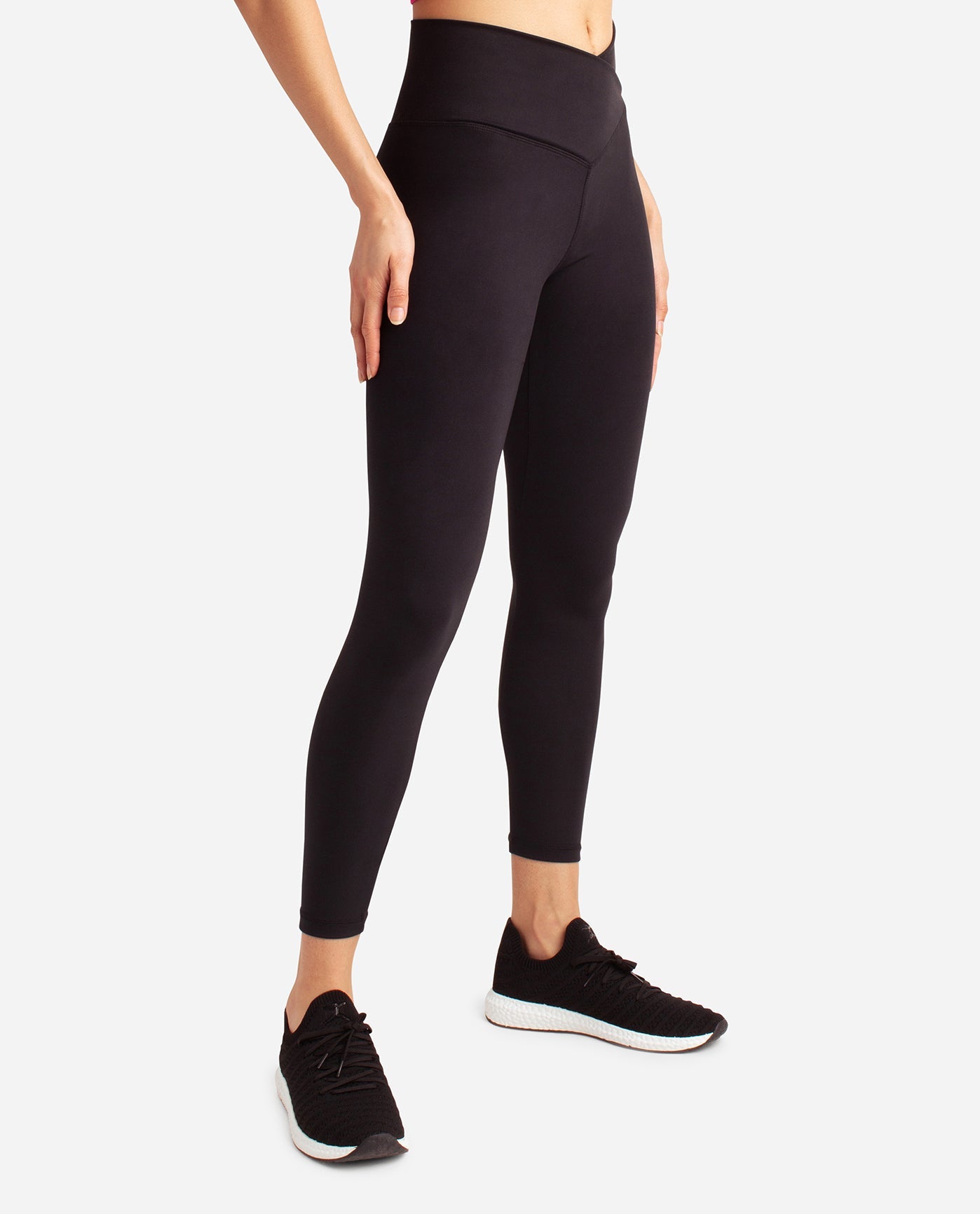 Side View Of Danskin Black Salt Crossover Waist 7-8 Legging | DSK BLACK SALT