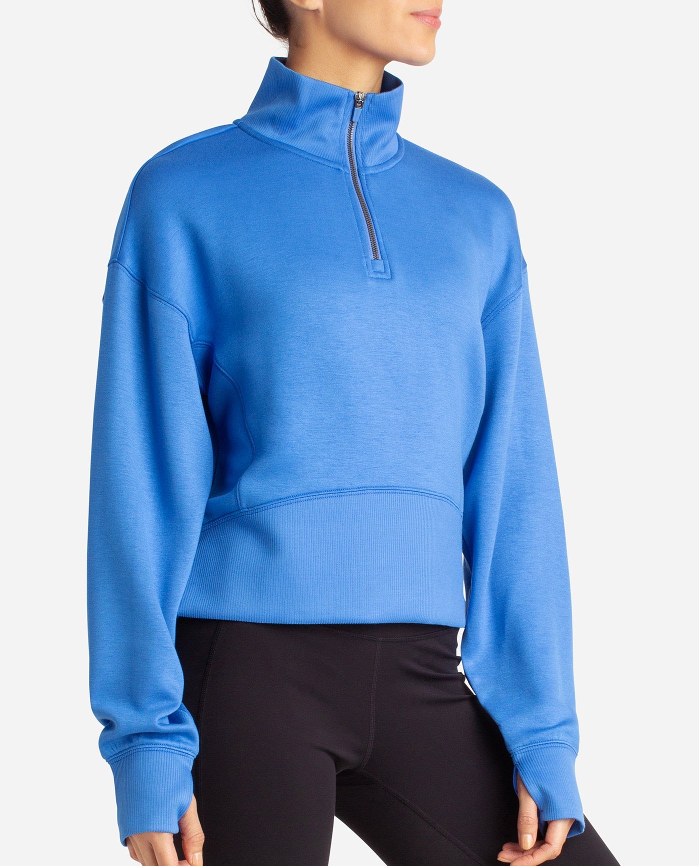 Front View Of Danskin Palace Blue Scuba Corset Half-Zip | DSK PALACE BLUE