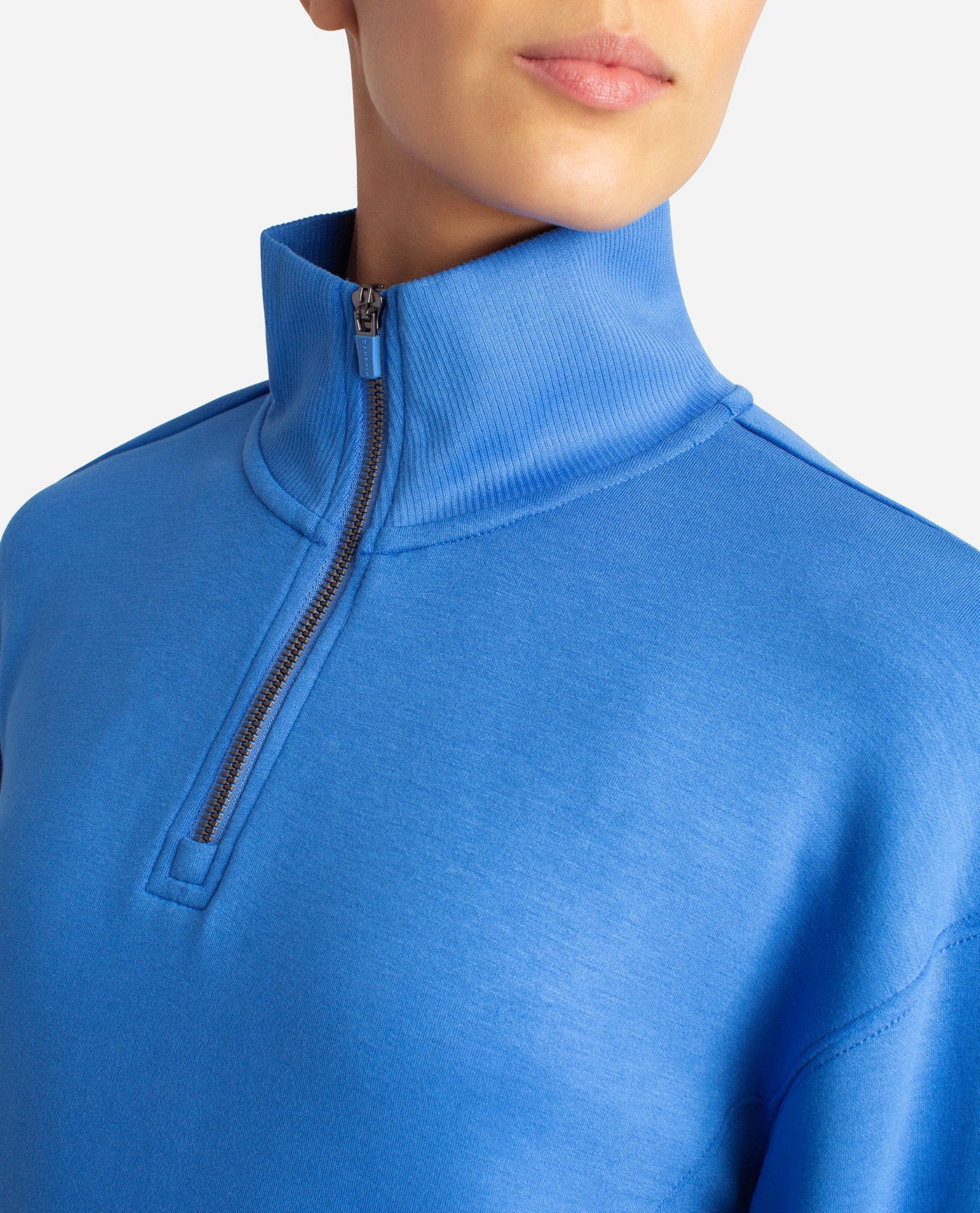 Detail View Of Danskin Palace Blue Scuba Corset Half-Zip | DSK PALACE BLUE