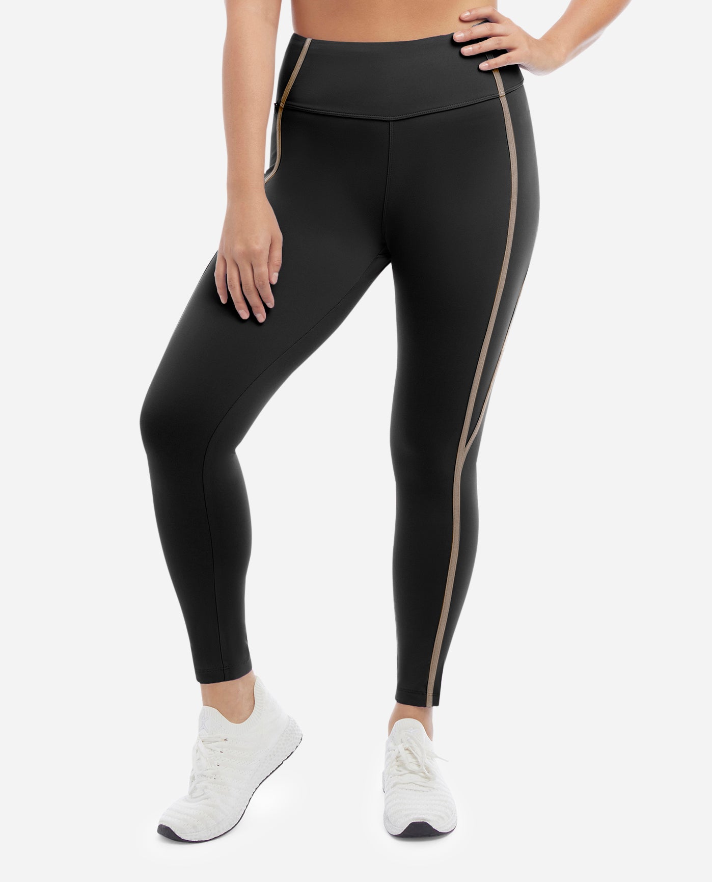 Front View Of Danskin Black Salt Corset 7-8 Leggings Supersculpt Waistband | DSK BLACK SALT