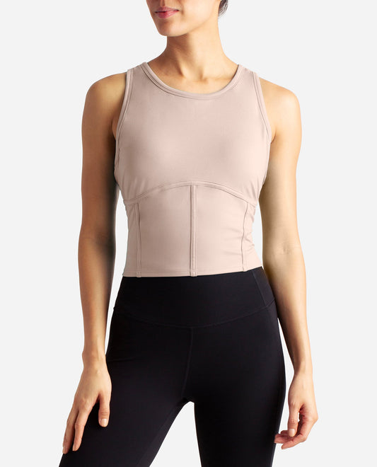 Front View Of Danskin Atmosphere Cropped Corset Tank | DSK ATMOSPHERE