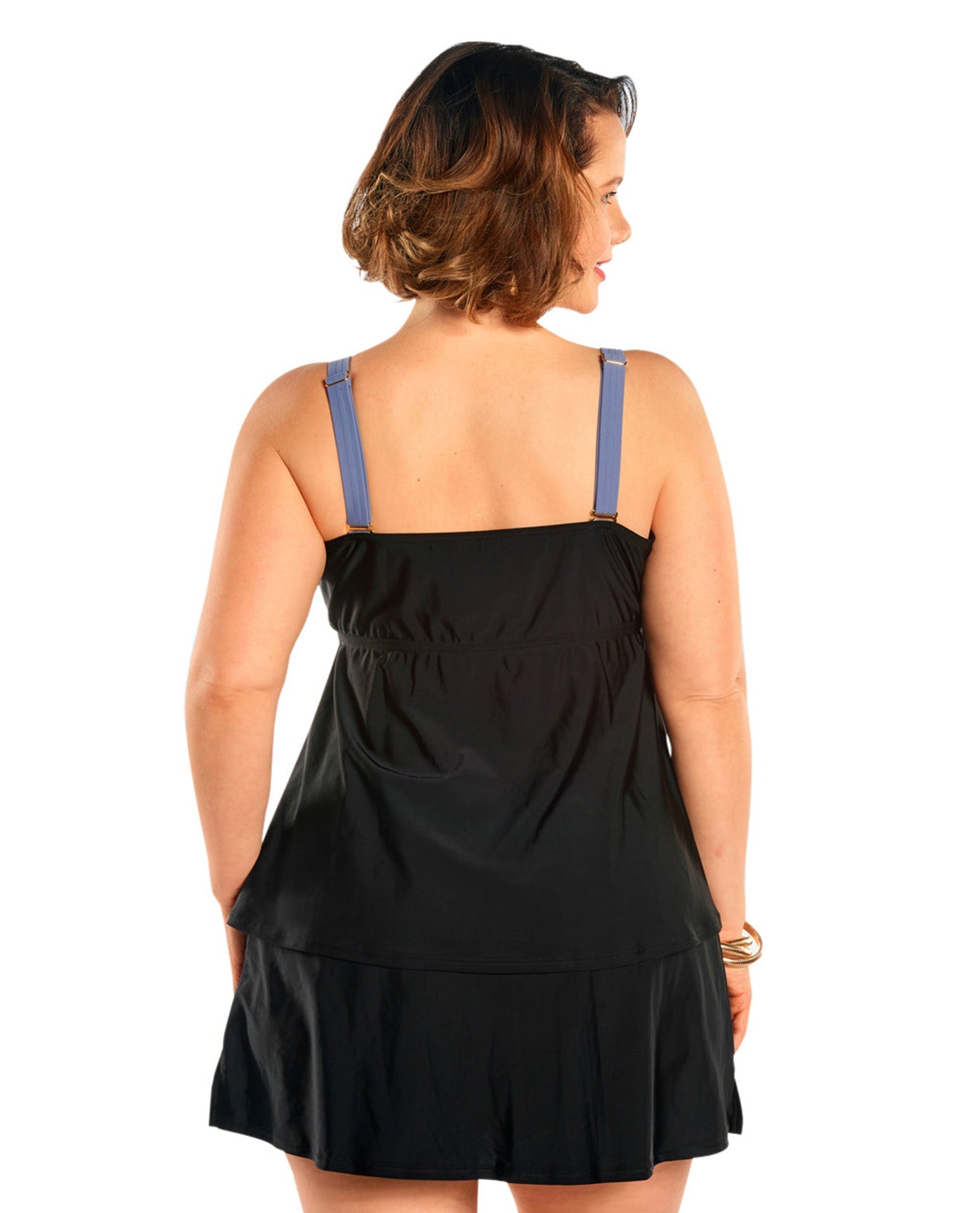 Back View of Always For Me Black Plus Size Trellis Bandeau Tankini Top With Matching Tankini Bottom | AFM BLACK