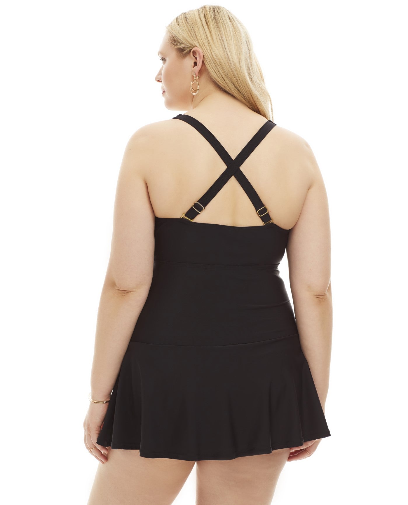 Alternate Back View of Always For Me Black Plus Size Nicole Underwire Swimdress | AFM BLACK