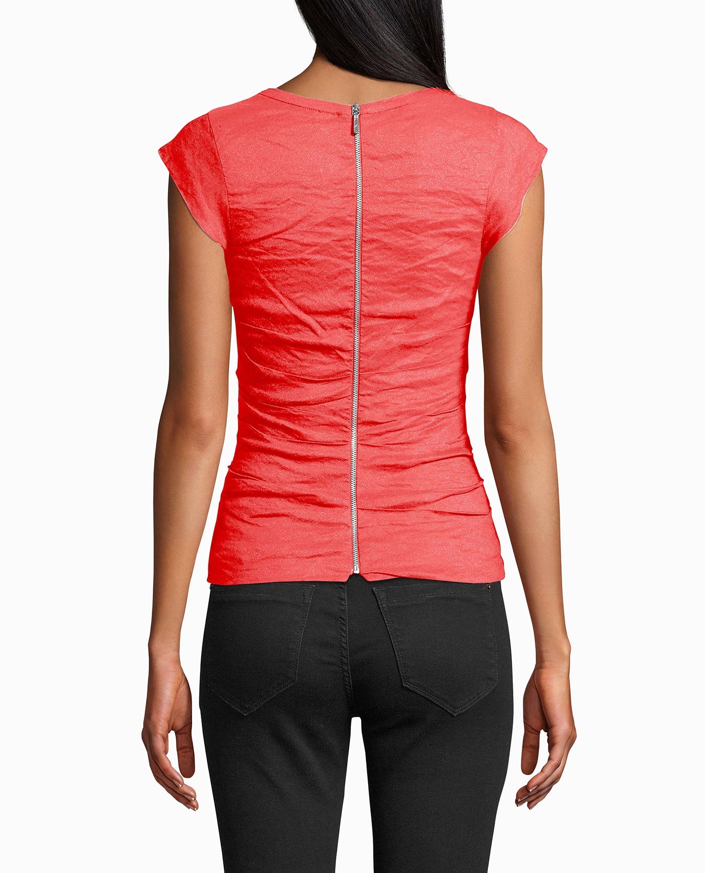 Back View Of Nicole Miller Cotton Metal Logan Top | NM WATERMELON