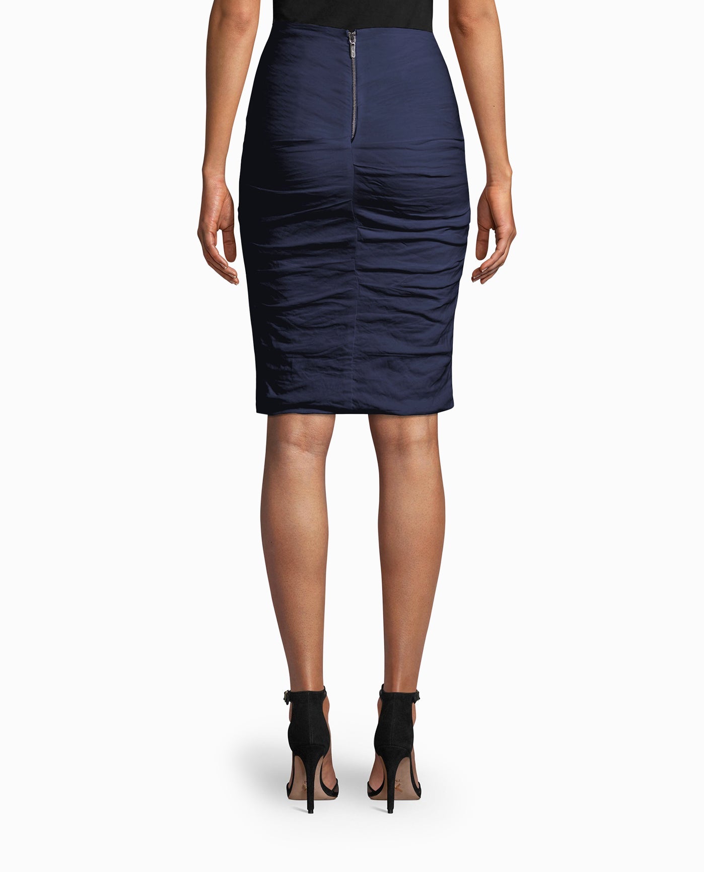 Back View Of Nicole Miller Cotton Metal Sandy Skirt | NM NAVY