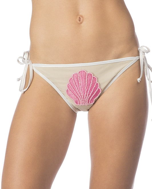 Front View of Bikini Lab Hot Shine Bling Sea Shell Side Tie Bikini Bottom | BIK GOLD