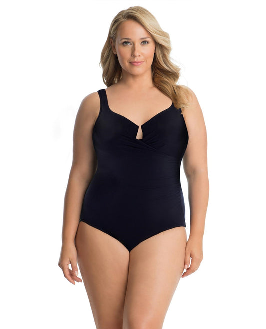 Front View of Miraclesuit Black Escape Underwire One Piece Swimsuit | MIR BLACK