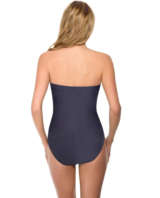 Back View of Miraclesuit Midnight Sound Wave Long Torso Avanti Underwire One Piece Swimsuit | MIR NAVY