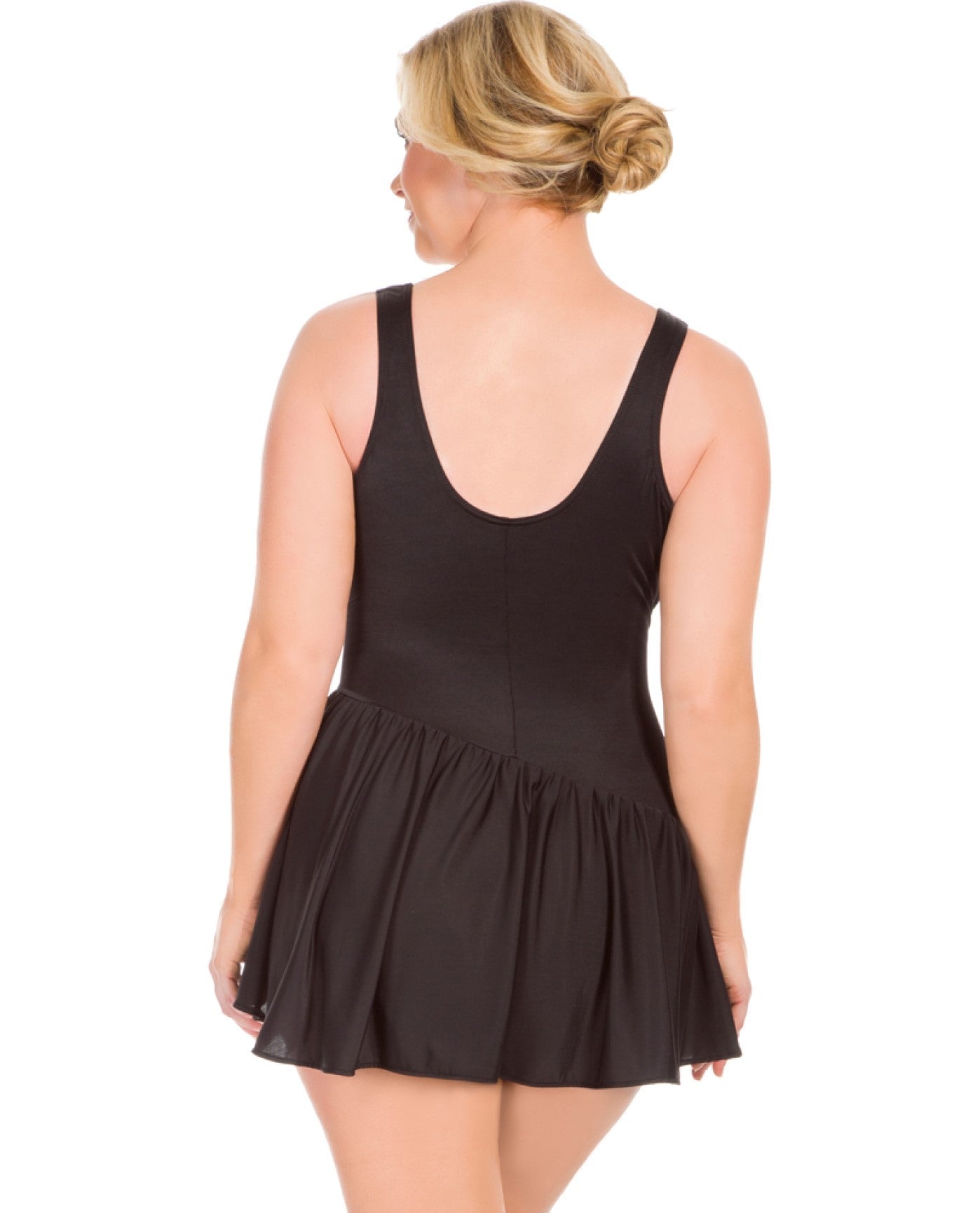 Back View of Miraclesuit Black Aurora Surplice Swimdress | MIR BLACK
